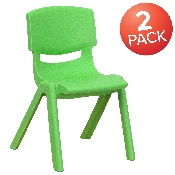 2 Pack Green Plastic Stackable School Chair with 12" Seat Height, 2-YU-YCX-001-GREEN-GG
