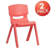 2 Pack Red Plastic Stackable School Chair with 13.25" Seat Height, 2-YU-YCX-004-RED-GG