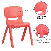 2 Pack Red Plastic Stackable School Chair with 13.25" Seat Height, 2-YU-YCX-004-RED-GG