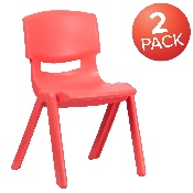 2 Pack Red Plastic Stackable School Chair with 15.5" Seat Height, 2-YU-YCX-005-RED-GG
