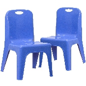 2 Pack Blue Plastic Stackable School Chair with Carrying Handle and 11