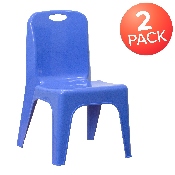 2 Pack Blue Plastic Stackable School Chair with Carrying Handle and 11" Seat Height, 2-YU-YCX-011-BLUE-GG