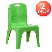 2 Pack Green Plastic Stackable School Chair with Carrying Handle and 11" Seat Height, 2-YU-YCX-011-GREEN-GG