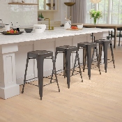 24" High Metal Counter-Height, Indoor Bar Stool in Black - Stackable Set of 4, 4-ET-31320-24-BK-R-GG