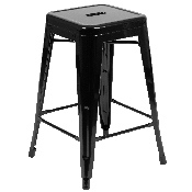24" High Metal Counter-Height, Indoor Bar Stool in Black - Stackable Set of 4, 4-ET-31320-24-BK-R-GG