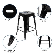 24" High Metal Counter-Height, Indoor Bar Stool in Black - Stackable Set of 4, 4-ET-31320-24-BK-R-GG