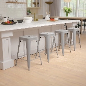 24" High Metal Counter-Height, Indoor Bar Stool in Silver - Stackable Set of 4, 4-ET-31320-24-SV-R-GG