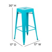 Cierra Set of 4 Commercial Grade 30" High Backless Teal Metal Indoor Bar Height Stools with Teal-Blue All-Weather Poly Resin Seats, 4-ET-31320-30-TL-R-PL2C-GG