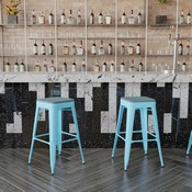 Cierra Set of 4 Commercial Grade 30" High Backless Teal Metal Indoor Bar Height Stools with Teal-Blue All-Weather Poly Resin Seats, 4-ET-31320-30-TL-R-PL2C-GG