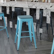 Cierra Set of 4 Commercial Grade 30" High Backless Teal Metal Indoor Bar Height Stools with Teal-Blue All-Weather Poly Resin Seats, 4-ET-31320-30-TL-R-PL2C-GG