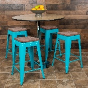 24" High Metal Counter-Height, Indoor Bar Stool with Wood Seat in Teal - Stackable Set of 4, 4-ET-31320W-24-TL-R-GG