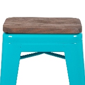 24" High Metal Counter-Height, Indoor Bar Stool with Wood Seat in Teal - Stackable Set of 4, 4-ET-31320W-24-TL-R-GG