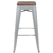 30" High Metal Indoor Bar Stool with Wood Seat in Silver - Stackable Set of 4, 4-ET-31320W-30-SV-R-GG
