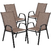 4 Pack Brazos Series Brown Outdoor Stack Chair with Flex Comfort Material and Metal Frame, 4-JJ-303C-B-GG