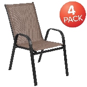 4 Pack Brazos Series Brown Outdoor Stack Chair with Flex Comfort Material and Metal Frame, 4-JJ-303C-B-GG