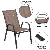 4 Pack Brazos Series Brown Outdoor Stack Chair with Flex Comfort Material and Metal Frame, 4-JJ-303C-B-GG