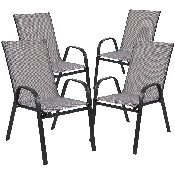 4 Pack Brazos Series Gray Outdoor Stack Chair with Flex Comfort Material and Metal Frame, 4-JJ-303C-G-GG