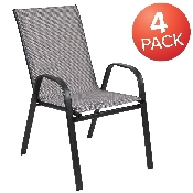 4 Pack Brazos Series Gray Outdoor Stack Chair with Flex Comfort Material and Metal Frame, 4-JJ-303C-G-GG