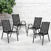 4 Pack Brazos Series Black Outdoor Stack Chair with Flex Comfort Material and Metal Frame, 4-JJ-303C-GG