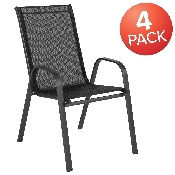 4 Pack Brazos Series Black Outdoor Stack Chair with Flex Comfort Material and Metal Frame, 4-JJ-303C-GG