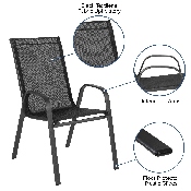 4 Pack Brazos Series Black Outdoor Stack Chair with Flex Comfort Material and Metal Frame, 4-JJ-303C-GG