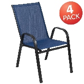 4 Pack Brazos Series Navy Outdoor Stack Chair with Flex Comfort Material and Metal Frame, 4-JJ-303C-NV-GG