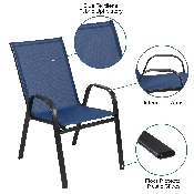 4 Pack Brazos Series Navy Outdoor Stack Chair with Flex Comfort Material and Metal Frame, 4-JJ-303C-NV-GG