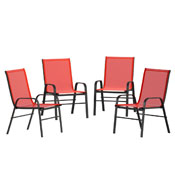 4 Pack Brazos Series Red Outdoor Stack Chair with Flex Comfort Material and Metal Frame, 4-JJ-303C-RD-GG