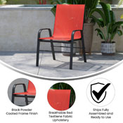 4 Pack Brazos Series Red Outdoor Stack Chair with Flex Comfort Material and Metal Frame, 4-JJ-303C-RD-GG