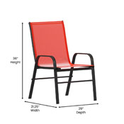 4 Pack Brazos Series Red Outdoor Stack Chair with Flex Comfort Material and Metal Frame, 4-JJ-303C-RD-GG