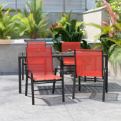 4 Pack Brazos Series Red Outdoor Stack Chair with Flex Comfort Material and Metal Frame, 4-JJ-303C-RD-GG