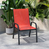 4 Pack Brazos Series Red Outdoor Stack Chair with Flex Comfort Material and Metal Frame, 4-JJ-303C-RD-GG