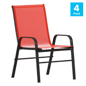 4 Pack Brazos Series Red Outdoor Stack Chair with Flex Comfort Material and Metal Frame, 4-JJ-303C-RD-GG