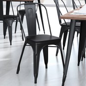 Perry Set of 4 Poly Resin Wood Seat with Rounded Edges for Colorful Metal Chairs and Stools in Black, 4-JJ-SEA-PL01-BK-GG