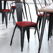 Perry Set of 4 Poly Resin Wood Seat with Rounded Edges for Colorful Metal Chairs and Stools in Red, 4-JJ-SEA-PL01-RED-GG