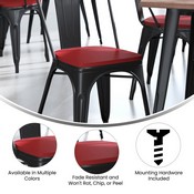 Perry Set of 4 Poly Resin Wood Seat with Rounded Edges for Colorful Metal Chairs and Stools in Red, 4-JJ-SEA-PL01-RED-GG