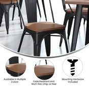 Perry Set of 4 Poly Resin Wood Seat with Rounded Edges for Colorful Metal Chairs and Stools in Teak, 4-JJ-SEA-PL01-TEAK-GG