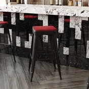 Perry Poly Resin Wood Square Seat with Rounded Edges for Colorful Metal Barstools in Red, 4-JJ-SEA-PL02-RED-GG