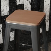 Perry Poly Resin Wood Square Seat with Rounded Edges for Colorful Metal Barstools in Teak, 4-JJ-SEA-PL02-TEAK-GG