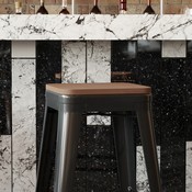 Perry Poly Resin Wood Square Seat with Rounded Edges for Colorful Metal Barstools in Teak, 4-JJ-SEA-PL02-TEAK-GG