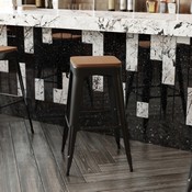 Perry Poly Resin Wood Square Seat with Rounded Edges for Colorful Metal Barstools in Teak, 4-JJ-SEA-PL02-TEAK-GG