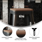Perry Poly Resin Wood Square Seat with Rounded Edges for Colorful Metal Barstools in Teak, 4-JJ-SEA-PL02-TEAK-GG