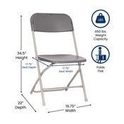 Hercules Big and Tall Commercial Folding Chair - Extra Wide 650LB. Capacity - Durable Plastic - Gray, 4-Pack, 4-LE-L-3-W-GY-GG