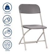 Hercules Big and Tall Commercial Folding Chair - Extra Wide 650LB. Capacity - Durable Plastic - Gray, 4-Pack, 4-LE-L-3-W-GY-GG