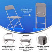 Hercules Big and Tall Commercial Folding Chair - Extra Wide 650LB. Capacity - Durable Plastic - Gray, 4-Pack, 4-LE-L-3-W-GY-GG