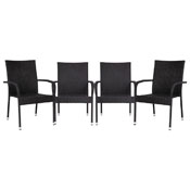Maxim Set of 4 Stackable Indoor/Outdoor Wicker Dining Chairs with Arms - Fade & Weather-Resistant Steel Frames - Black, 4-TW-3WBE073-BK-GG