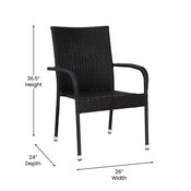 Maxim Set of 4 Stackable Indoor/Outdoor Wicker Dining Chairs with Arms - Fade & Weather-Resistant Steel Frames - Black, 4-TW-3WBE073-BK-GG