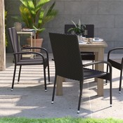 Maxim Set of 4 Stackable Indoor/Outdoor Wicker Dining Chairs with Arms - Fade & Weather-Resistant Steel Frames - Black, 4-TW-3WBE073-BK-GG