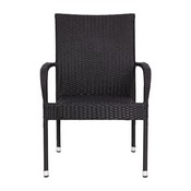 Maxim Set of 4 Stackable Indoor/Outdoor Wicker Dining Chairs with Arms - Fade & Weather-Resistant Steel Frames - Black, 4-TW-3WBE073-BK-GG