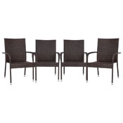 Maxim Set of 4 Stackable Indoor/Outdoor Wicker Dining Chairs with Arms - Fade & Weather-Resistant Steel Frames - Espresso, 4-TW-3WBE073-ESP-GG